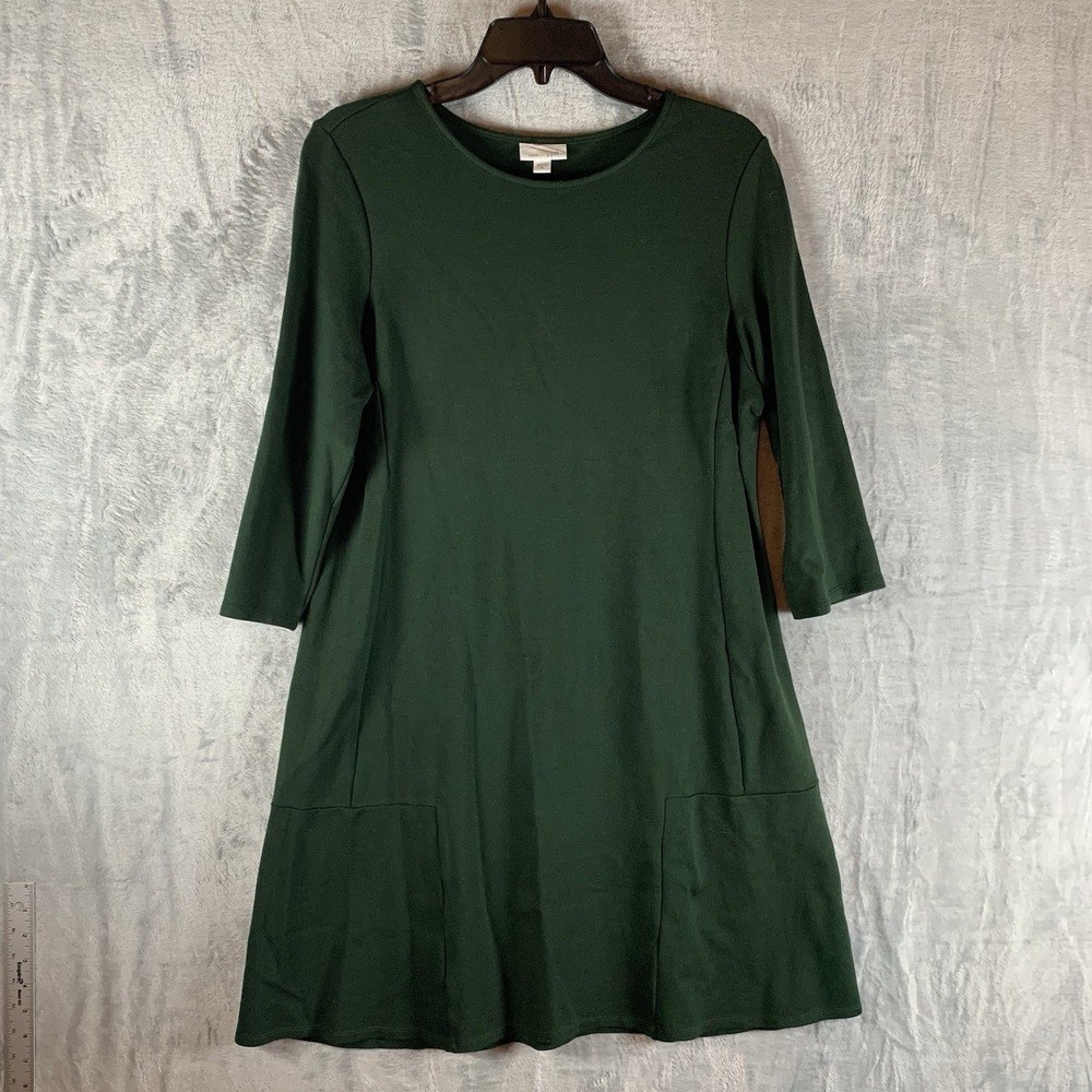 J Jill Pointe Womens Dress Knit Hunter Green Stretchy Midi Shift Career Office M